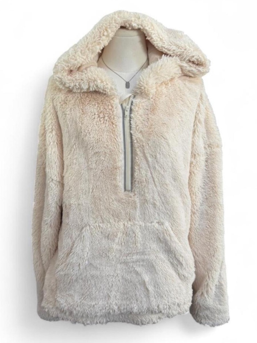 Free People Movement Off The Record ivory soft faux fur hoodie